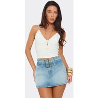 Mid Rise Belt Detail Mini Skirt In Mid Blue Denim, Women's Size UK 6