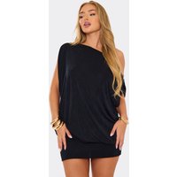 Off The Shoulder Draped Asymmetric Mini Dress In Black, Women's Size UK 12