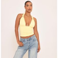 Halterneck Knot Detail Top In Yellow Slinky, Women's Size US 6
