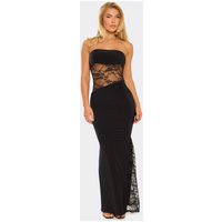 Bandeau Contrast Lace Cut Out Detail Maxi Dress In Black, Women's Size UK 14