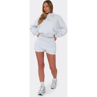 Elasticated Waist Min Min Embroidered Graphic Sweat Shorts In Light Grey Marl, Women's Size UK 12