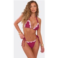 Contrast Lace Triangle Tie Side Bikini In Burgundy, Women's Size UK 6