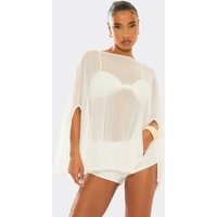 Strappy Bralet With Cape Top And Hot Pant Shorts Co-Ord Set In White, Women's Size UK 14