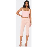 Low Rise Split Hem Capri Trousers In Baby Pink, Women's Size US 6