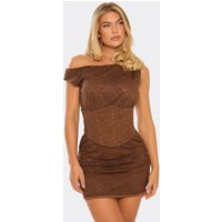 One Shoulder Lace Up Corset Detail Mini Dress In Brown Lace, Women's Size UK 8