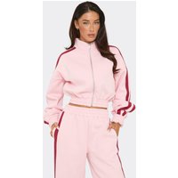 Long Sleeve Contrast Stripe Essential Graphic Zip Up Jacket In Pink, Women's Size US 8