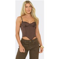 Strappy Tie Lace Back Corset Top In Chocolate Brown Satin, Women's Size US 4