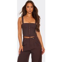 Square Neck Hook And Eye Corset Top In Chocolate Brown, Women's Size UK 12