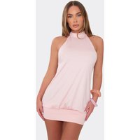 High Neck Open Back Mini Dress In Baby Pink, Women's Size UK S