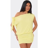 Off The Shoulder Tie Detail Blouson Mini Dress In Lemon, Women's Size UK 6
