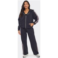 Oversized Mid Rise Contrast Stripe Straight Leg Joggers In Dark Navy, Women's Size US 8