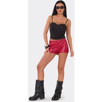 Mid Rise Hotpant Shorts In Red Faux Leather, Women's Size UK 12