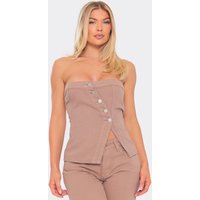 Bandeau Button Down Top In Light Brown Denim, Women's Size UK 6