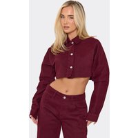 Long Sleeve Extreme Cropped Jacket In Burgundy Denim, Women's Size UK 14