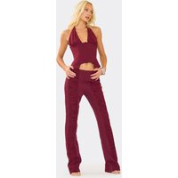 Ego Get 93% Off Burgundy Mid Rise Ruched Flared Trousers for Women Size 6