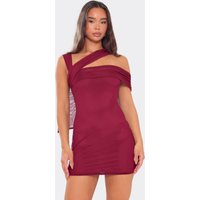 Asymmetric Shoulder Strap Drape Detail Mini Dress In Burgundy, Women's Size UK 12