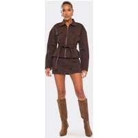 Mid Rise Mini Skirt In Chocolate Brown Denim, Women's Size UK 6