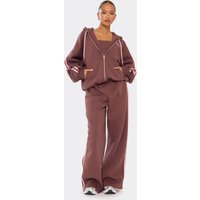 Mid Rise Contrast Stripe Detail Wide Leg Joggers In Chocolate Brown, Women's Size US 4