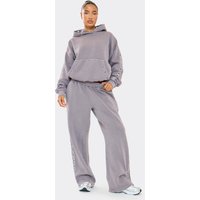 Eyelet Detail Wide Leg Joggers In Washed Purple, Women's Size UK 12
