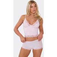 Strappy Lace Trim Detail Top And Shorts Set In Pink, Women's Size UK S