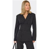 Long Sleeve Cinched Waist Corset Detail Blazer In Black, Women's Size UK 8