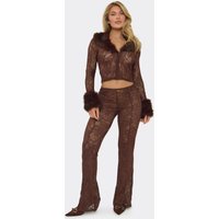 Low Rise Flared Trousers In Chocolate Brown Lace, Women's Size US 4
