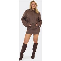 Mid Waist Zip Front Mini Skirt In Chocolate Brown, Women's Size US 4