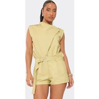 Ego Sale Enjoy 90% Off Sleeveless High Neck Trench Playsuit in Stone UK 6