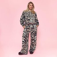 Mid Rise Wide Leg Joggers In Brown Leopard Print, Women's Size UK 14