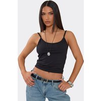 Strappy Scoop Neck Vest Top In Black Cotton, Women's Size UK 12