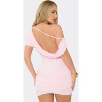 Off The Shoulder Cowl Back Draped Detail Mini Dress In Baby Pink, Women's Size UK 16