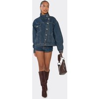 Mid Waist Pocket Detail Micro Shorts In Vintage Blue Wash Denim, Women's Size UK 8