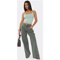 Low Rise Seam Detail Straight Leg Jeans In Khaki Denim, Women's Size US 2