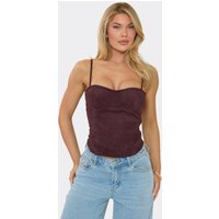 Strappy Lace Up Back Detail Corset Top In Chocolate Brown Faux Suede, Women's Size US 2