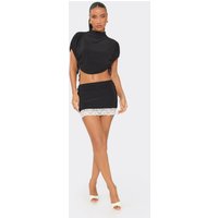 Low Rise Contrast Lace Trim Mini Skirt In Black, Women's Size US 6