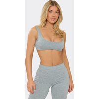 Scoop Neck Double Layer Bralet Top In Light Grey Marl, Women's Size UK 12