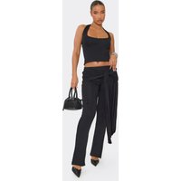 Mid Rise Ruched Drape Detail Straight Leg Trousers In Black, Women's Size US 6