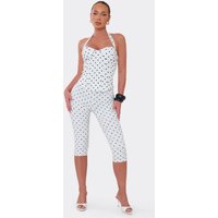 Mid Rise Capri Trousers In White Polka Dot Lace, Women's Size UK 10