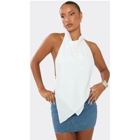 Halter Neck Layered Detail Top In White Chiffon, Women's Size UK 6