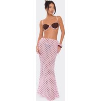Low Waist Tie Side Fishtail Beach Maxi Skirt In Pink Polka Dot., Women's Size UK 6