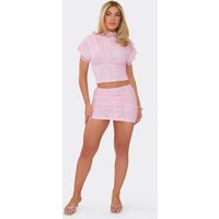 Mid Rise Mini Skirt In Pink Lace, Women's Size UK 10