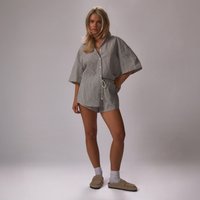 Drawstring Waist Poplin Mini Shorts In Grey Stripe Crinkle, Women's Size UK 6