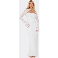 Long Sleeve Cut Out Front Maxi Dress In White Lace, Women's Size UK 6