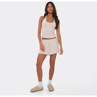 Tie Waist Mini Shorts In Pink Stripe Soft Fleece, Women's Size UK 10