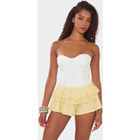 Tiered Shorts In Lemon Floral Texture, Women's Size UK 14