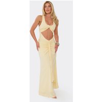 Scoop Neck Cut Out Ruched Draped Front Maxi Dress In Yellow, Women's Size US 6