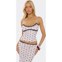 Strappy Lace Trim Cami Top In Cream Polka Dot, Women's Size UK 14