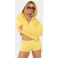 Mid Rise Fold Over Waist Ruched Hot Pant Shorts In Yellow, Women's Size UK 6