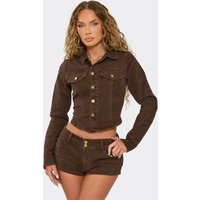 Long Sleeve Button Down Fitted Top In Chocolate Brown Denim, Women's Size US 4