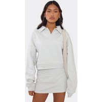 Long Sleeve Boxy Polo Sweatshirt In Light Grey Marl, Women's Size UK 6